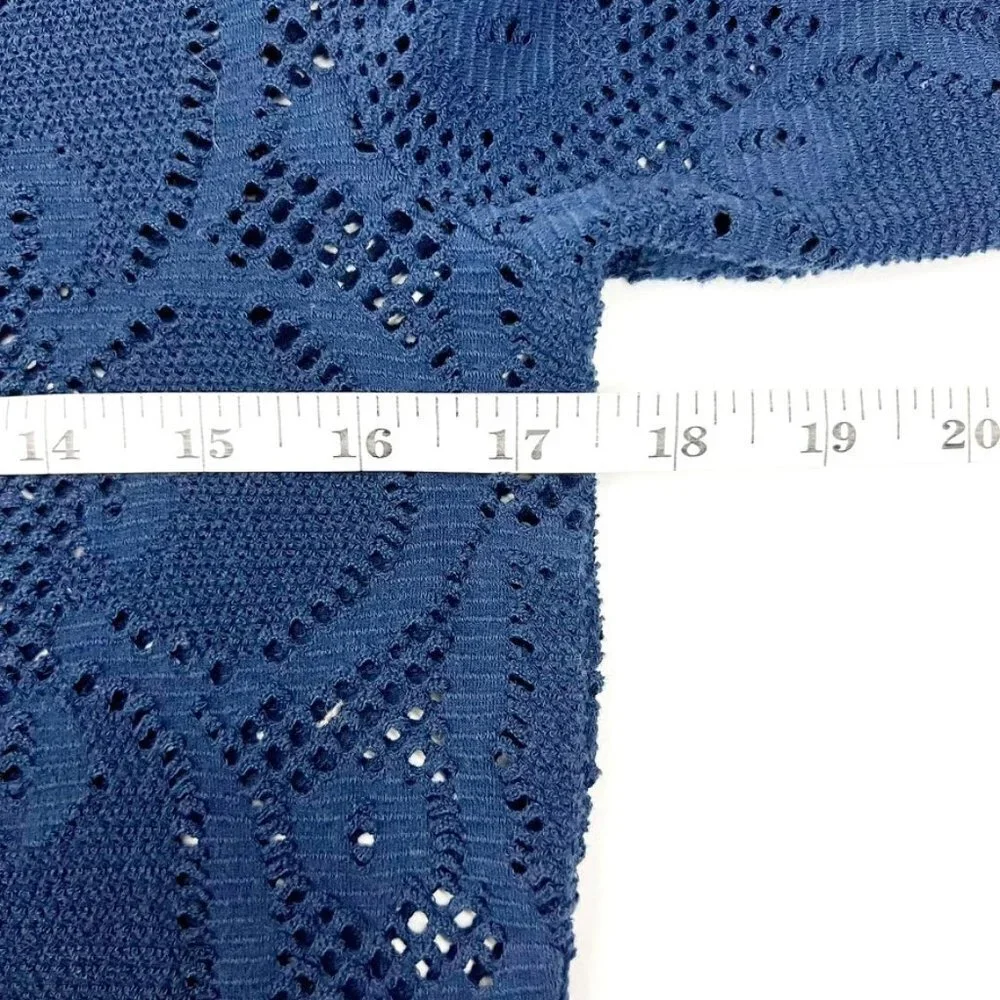 J. Crew Stretchy Floral Lace Crew Neck Short Sleeve Top. Navy Blue. Size S